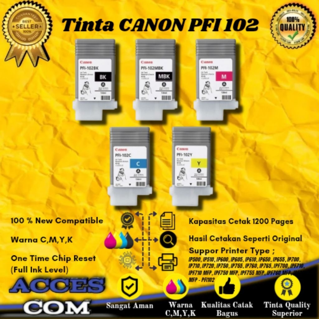 ACC" Compatible Cartridge Tinta Canon PFI 102 Printer iP500, iP510, iP600, iP605, iP610, iP650, iP65