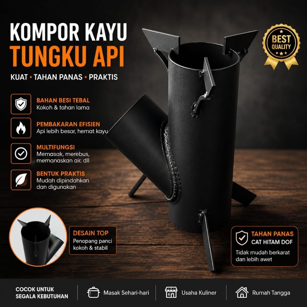 Tungku Kayu Bahan besi pipa 5 inch/Rocket Stove
