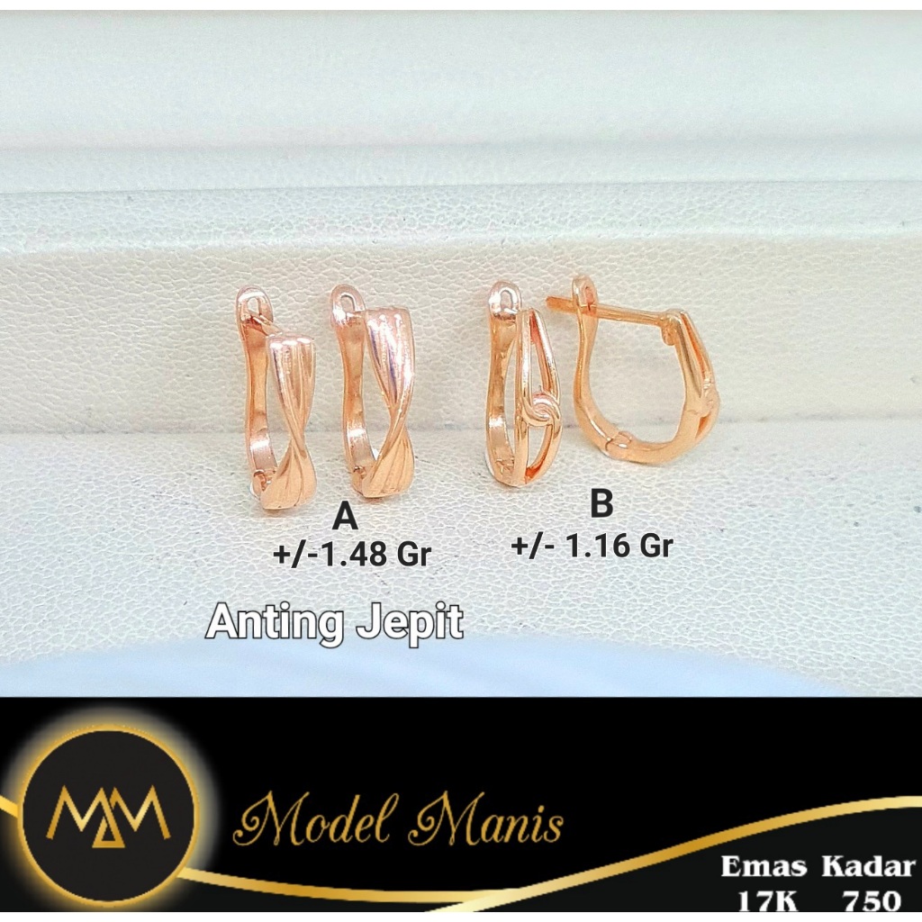 Model Manis Gold - Anting Jepit Variasi Rosegold - Emas 17k  750