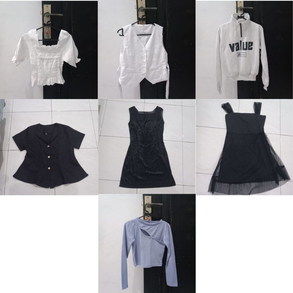 Atasan Korean Crop Top Vest Sweater Blouse Kerah Dress Kutung Preloved