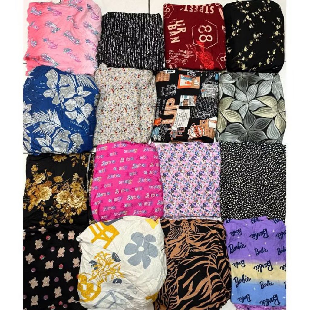 Kain Rayon Kiloan Motif Acak 2–7 Meter Lebar 150cm Adem Murah Bahan Daster Gamis