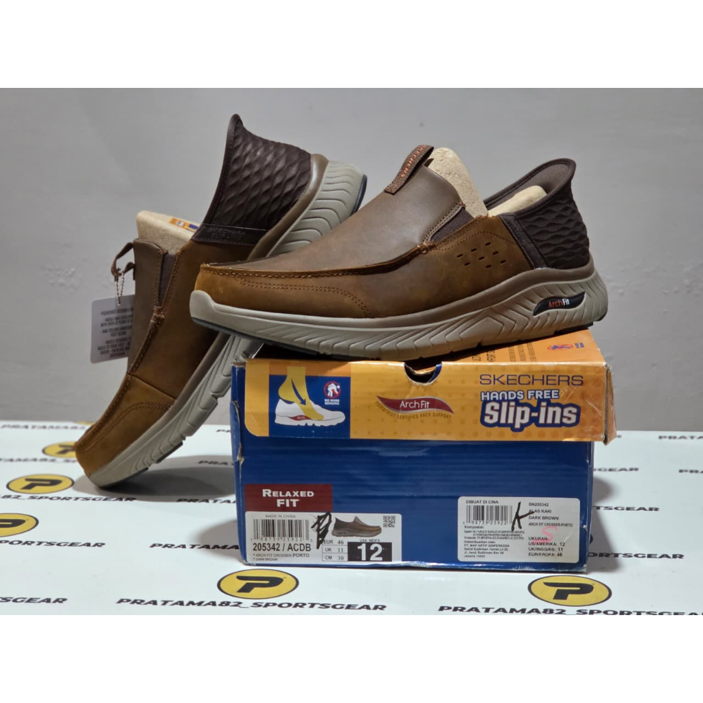 SIZE 46 ( 30 CM ) ORIGINAL ASLI SKECHERS SLIP-INS RELAXED ARCH FIT CROSSER PORTO ON LEATHER KULIT SE