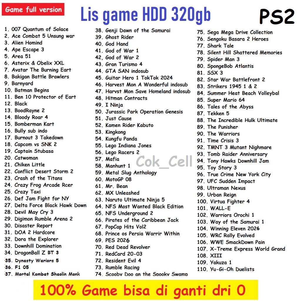 Hardisk luar ps2 full gem 320gb