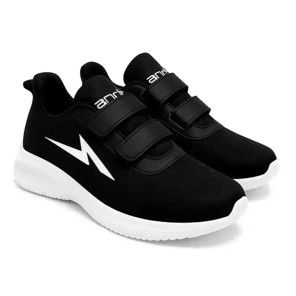 ANDO Sepatu Anak Sekolah Unisex Velcro Perekat Hitam Putih Velcro Perekat 32-38 Berkualitas