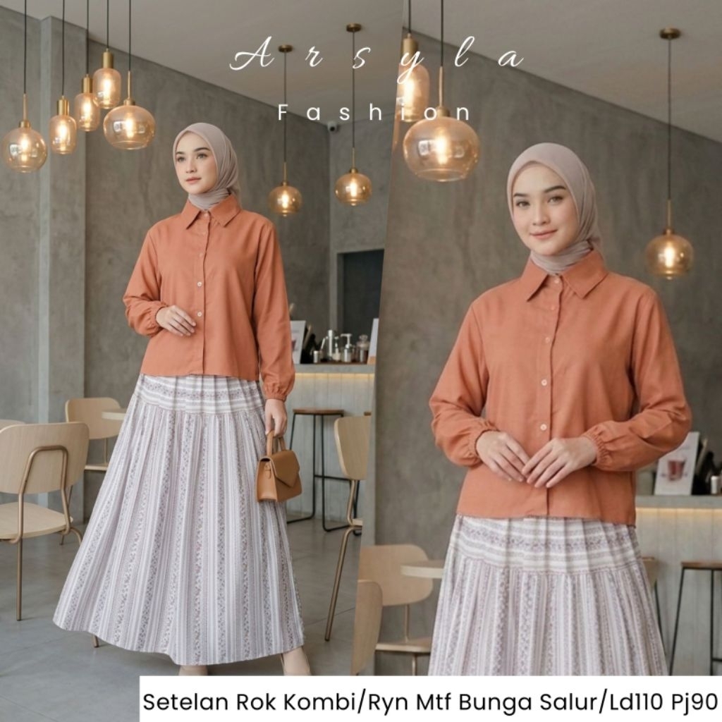 Setelan Rok/Setrok Rayon Premium Motif Bunga Arsyla Fashion