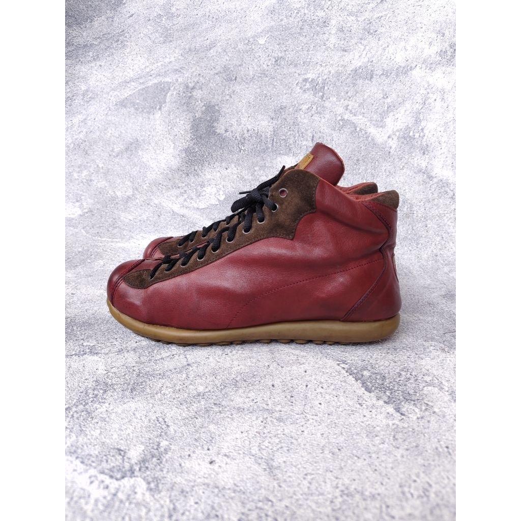 SEPATU CAMPER BOOTS PELOTAS LEATHER MIX SUEDE RED MAROON SECOND ORIGINAL LIKE NEW