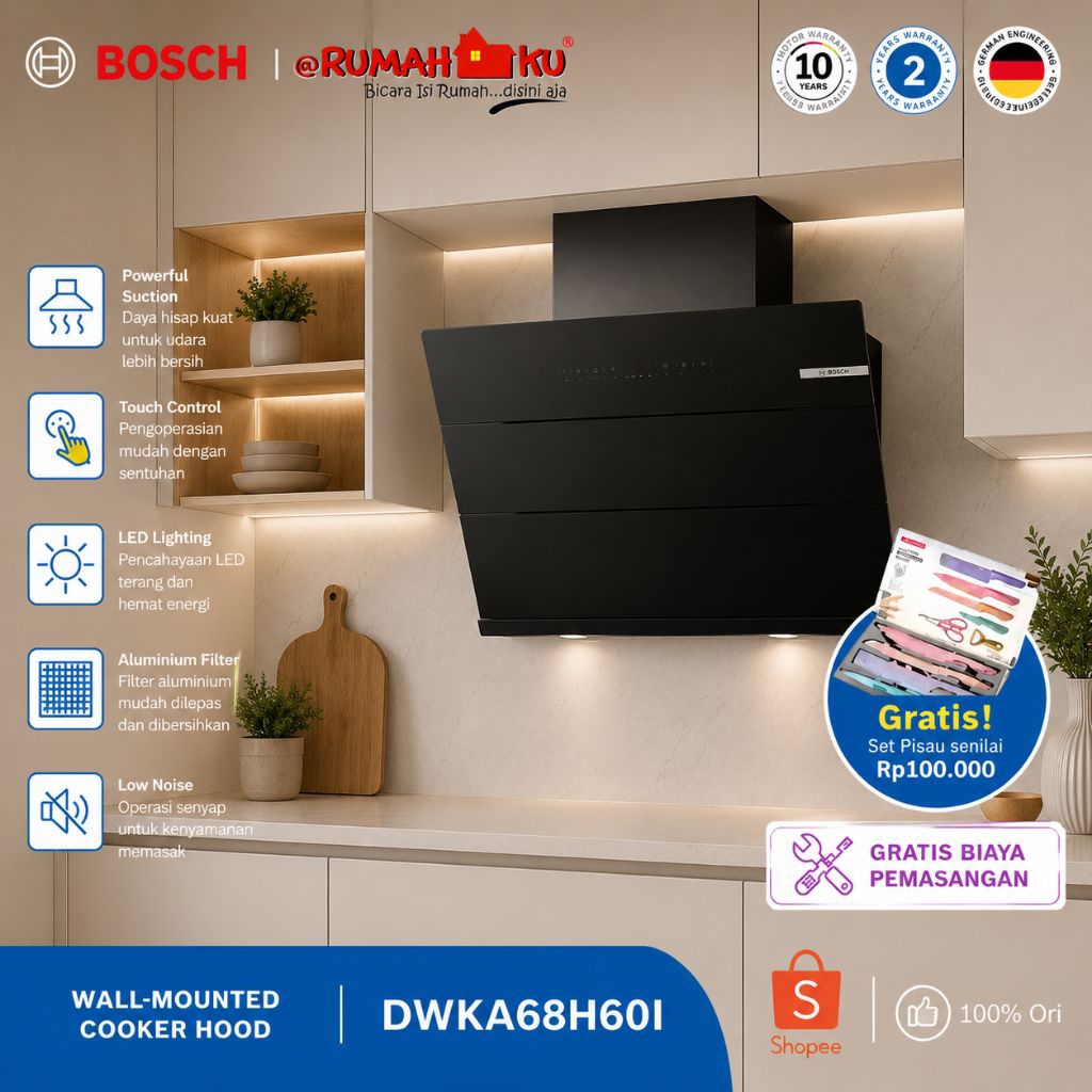 Bosch DWKA68H60I Tudung Asap Dinding 60 cm Flat Black Series 4