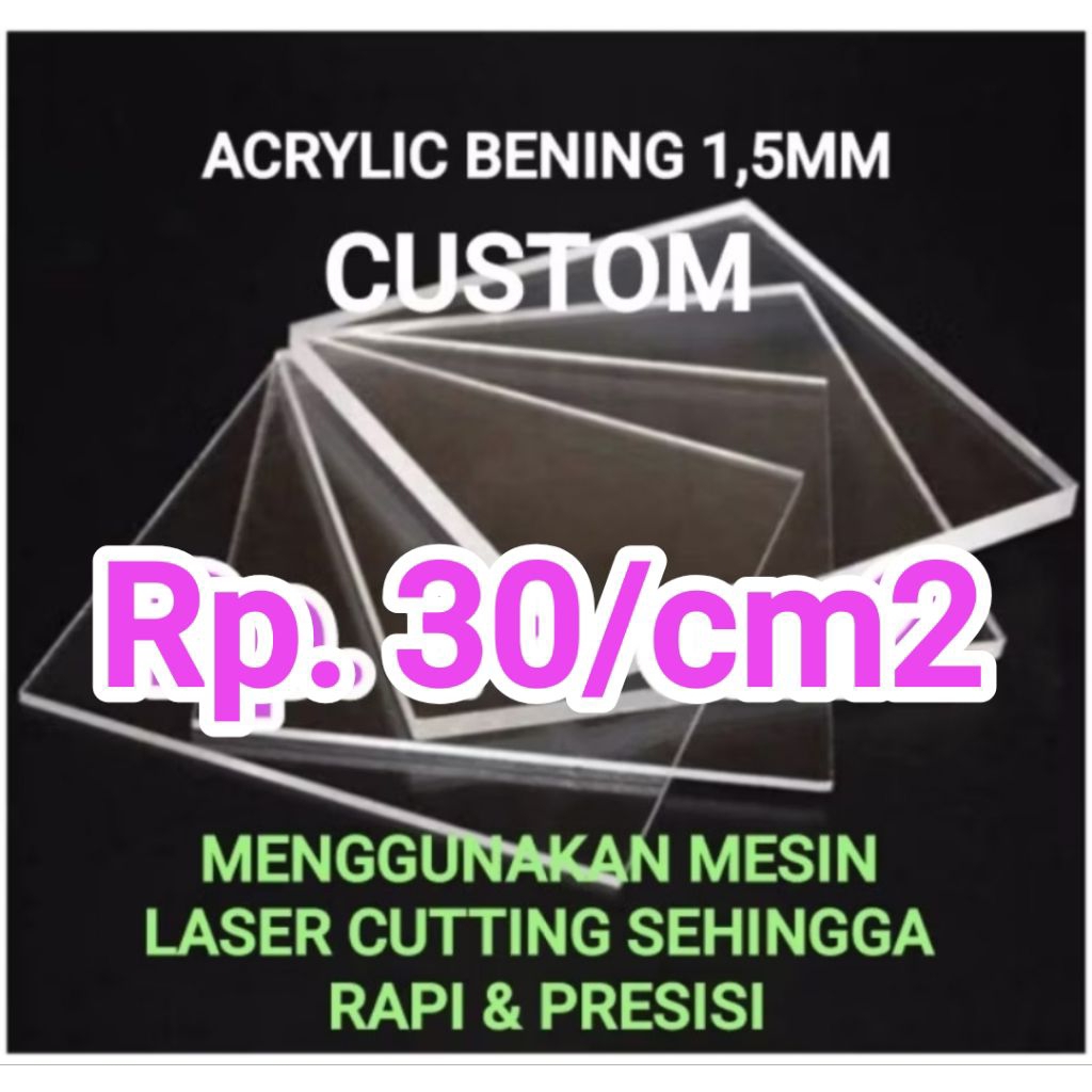 1,5mm Akrilik / Acrylic Lembaran Bening / Warna Potongan Custom