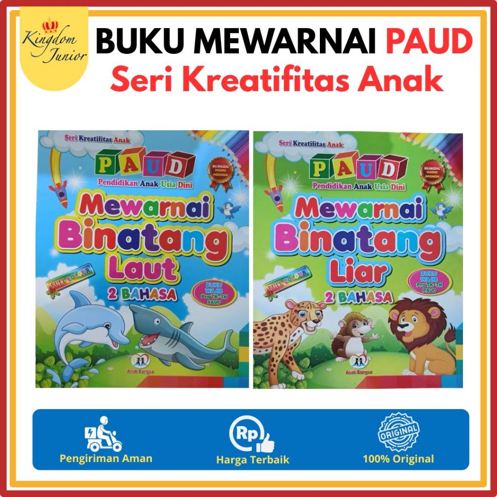 Buku Mewarnai PAUD Seri Kreatifitas Anak 2 Bahasa | Buku Untuk Anak PAUD Mewarnai | Buku Mewarnai An