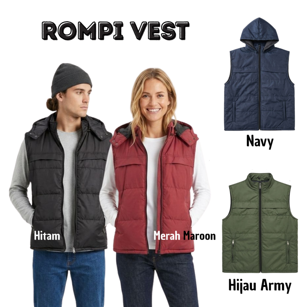 Jaket Rompi Vest Gelembung Pria Wanita Hoodie Bisa Lepas Pasang Universal