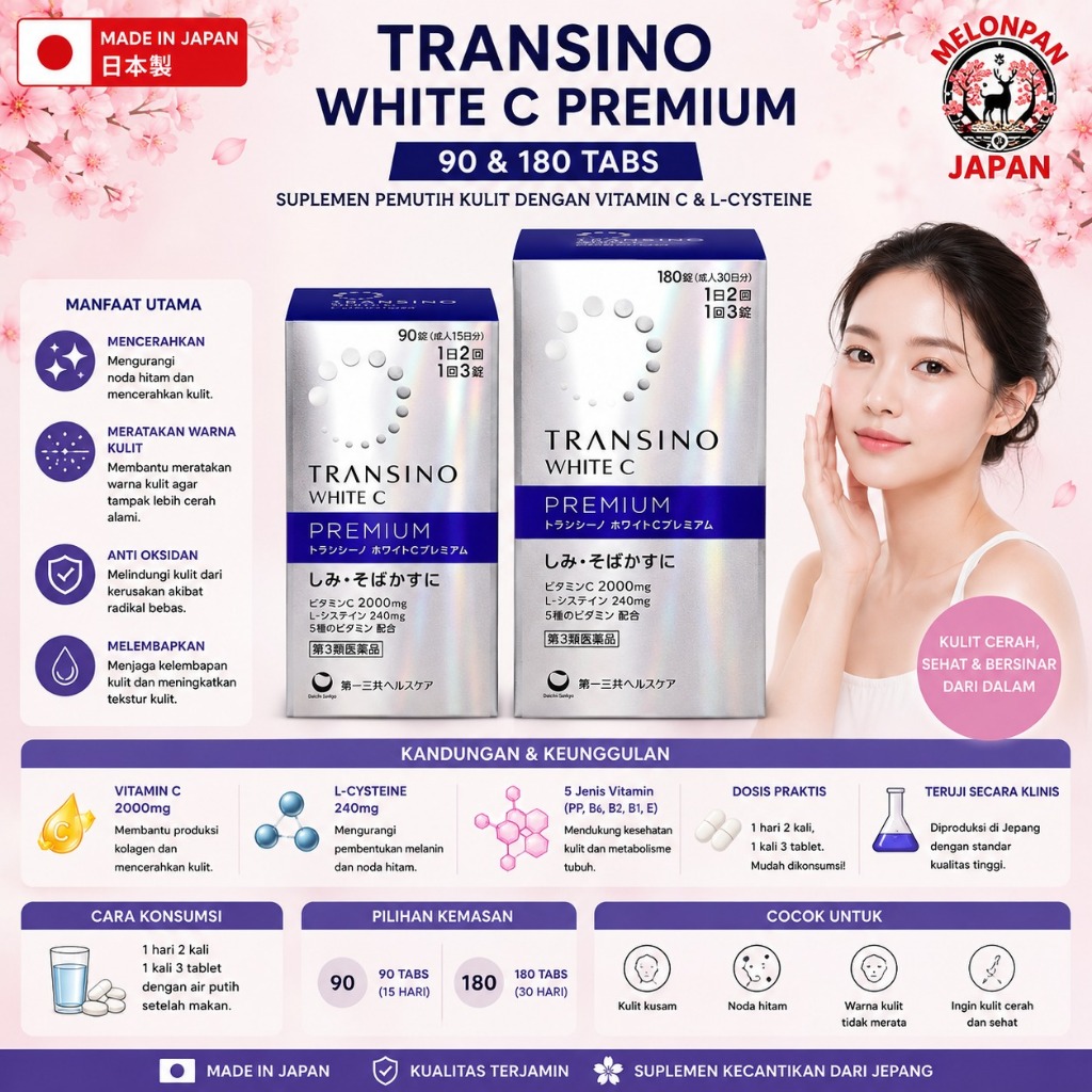 TRANSINO WHITE C PREMIUM 90 tabs & 180 tabs Japan
