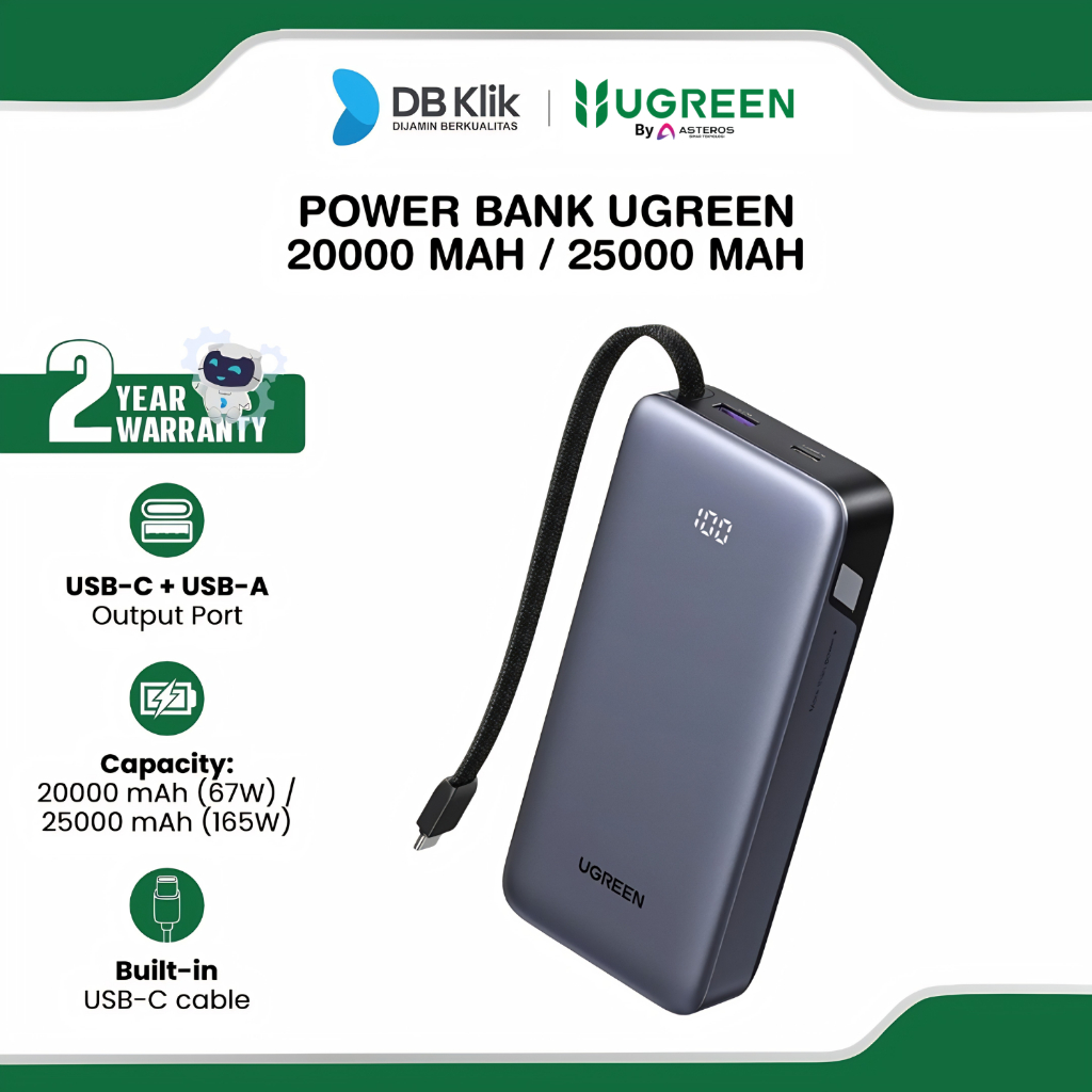 Power Bank UGreen Built In USB-C Cable 20000 mAh / 25000 mAh