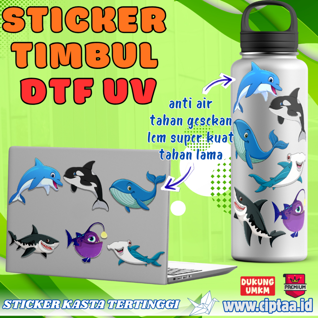 Stiker Timbul Hewan Laut - Stiker DTF UV - Stiker Kualitas Tertinggi - Hewan Laut