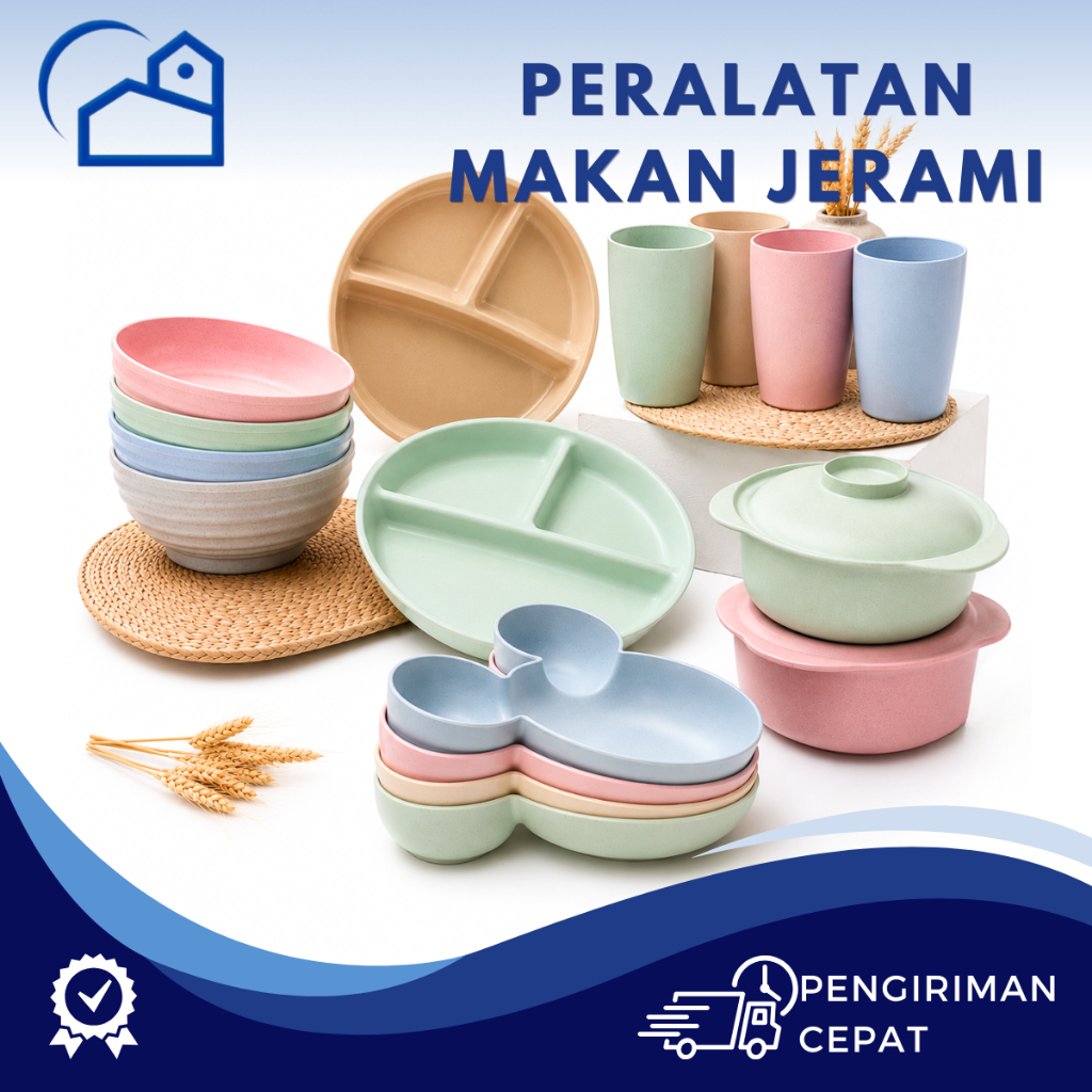 HOMESTATION - Alat Makan Jerami Gandum / Mangkuk Jerami / Piring Jerami Gelas Cangkir Jerami Gandum