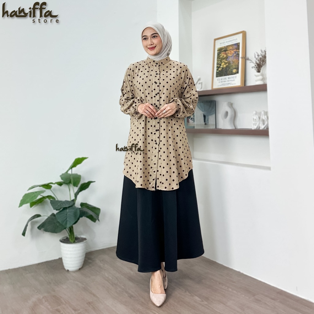 ATASAN LATHIFAH POLKADOT OVERSIZE RAYON PREMIUM LD 110 120 130 | Blouse Semi Tunik Muslimah Jumbo Ad