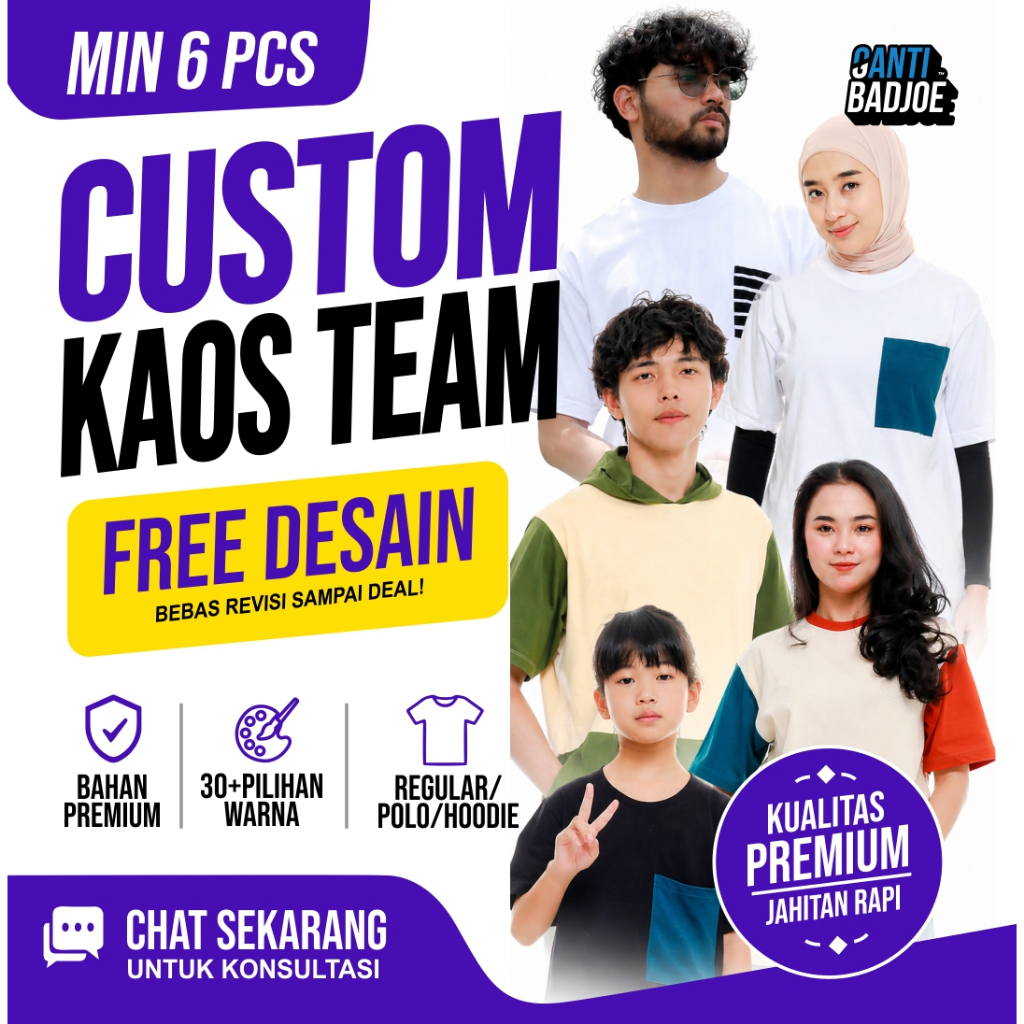 Jasa Custom Jahit Kaos Reglan Basic Polo Hoodie Sablon Bordir Seragam Komunitas Min 6pcs GANTIBADJOE