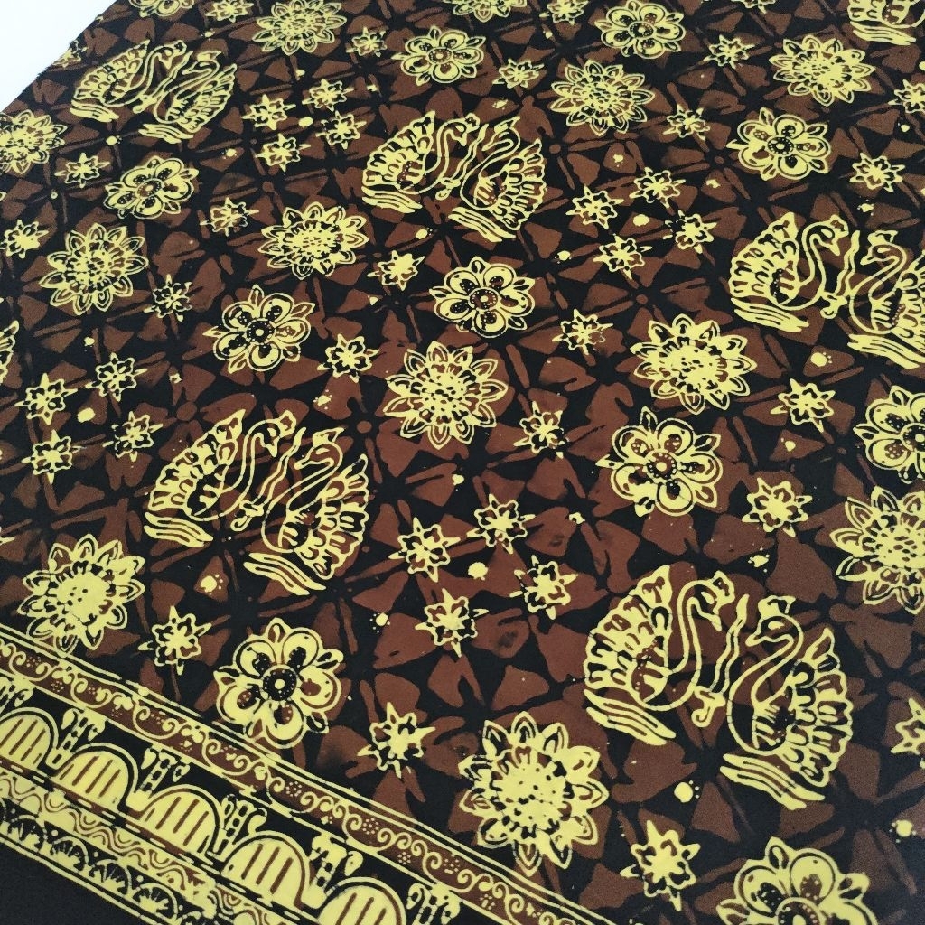 [RIA LESTARI] Batik Jambi Bahan Katun 2 meter Kain Atasan untuk Baju Hitam Kuning Teracota Motif ang
