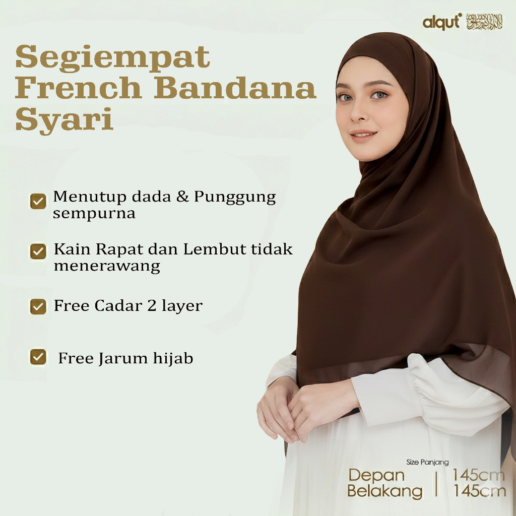 Alqutwear Mardhotillah. Zainab French Khimar Bandana - hijab Khimar square + Set Cadar