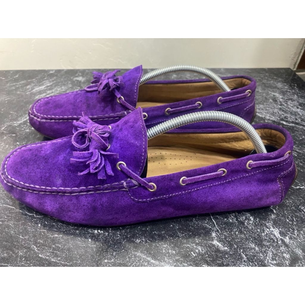 Sepatu pria slip-on RALPH LAUREN Harold Made in Italy warna ungu bahan Suede Second original