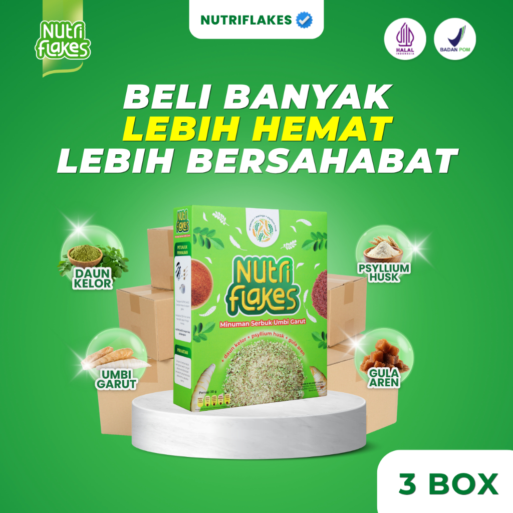 Nutriflakes Sereal Umbi Garut Mengatasi Asam Lambung, Maag & Gerd 3 Box