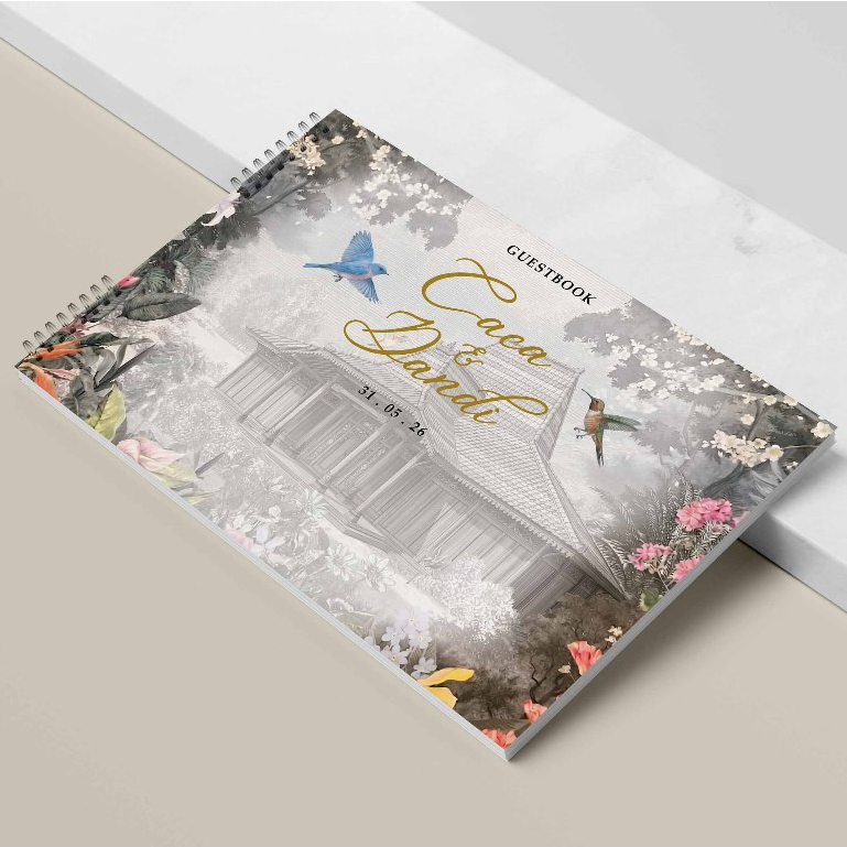 BUKU TAMU PERNIKAHAN HARD COVER DESIGN TEMPLATE JILID SPIRAL CETAK FULL COLOUR