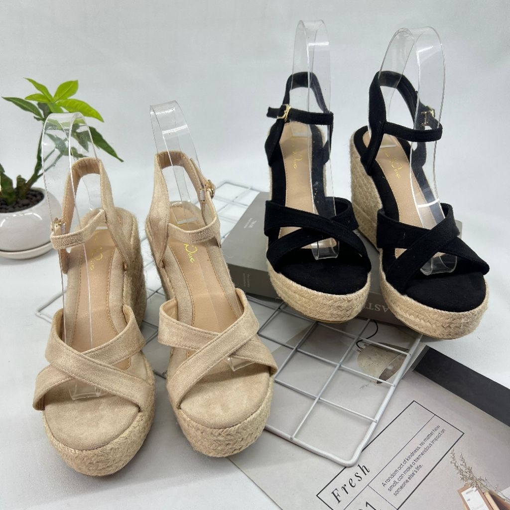 sepatu wanita model sandal wedges espadrilles 10cm ( 8656-5)