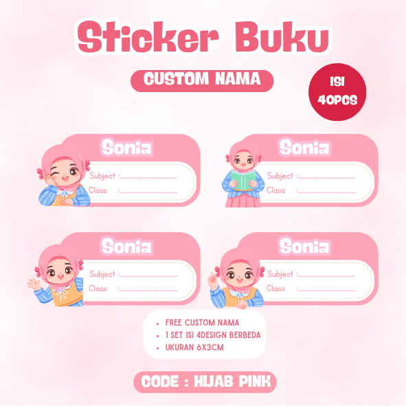 Stiker Nama Buku Mata Pelajaran 40PCS / Label Buku Sekolah Pelajaran Mapel Bebas Request Tema Desain