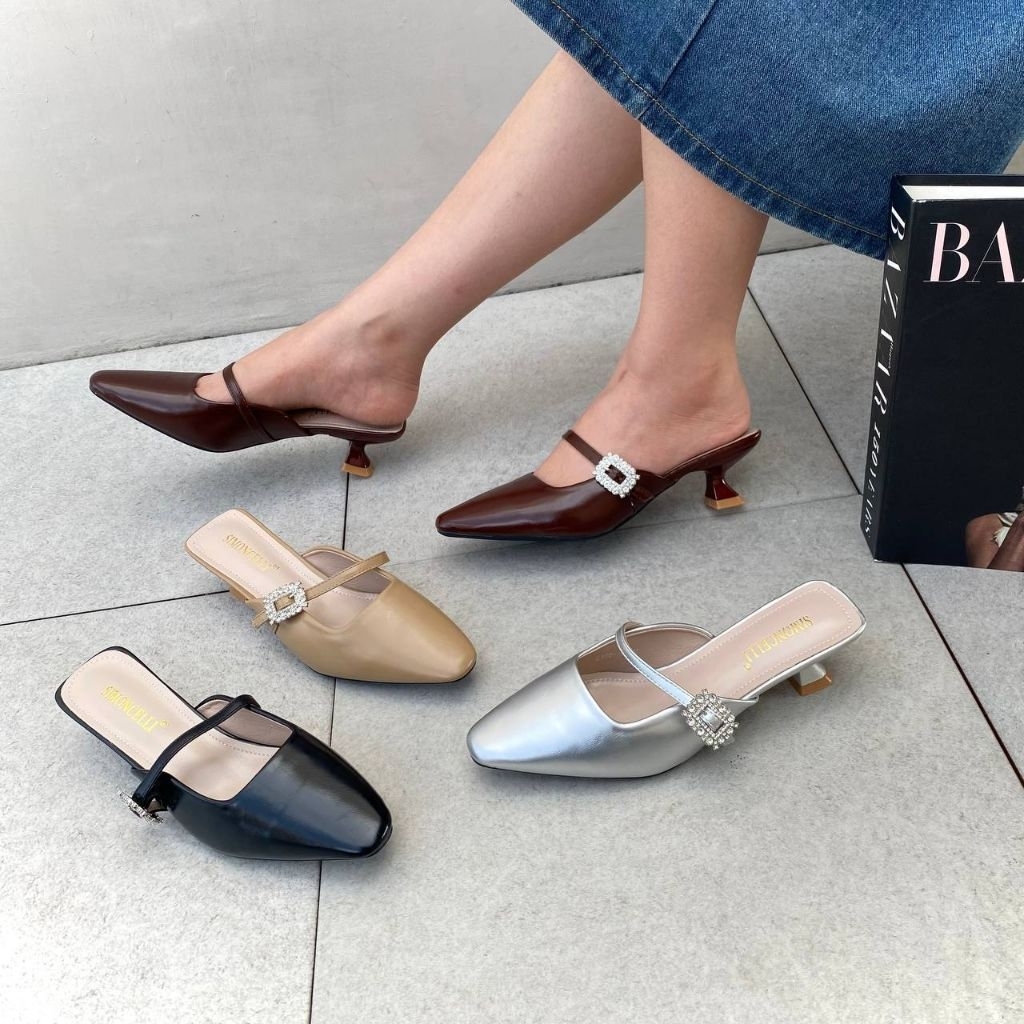 Simoncelli Sandal Wanita Heels 3 Cm | Sandal Kerja Wanita | Sandal Heels Pesta Import E100-13