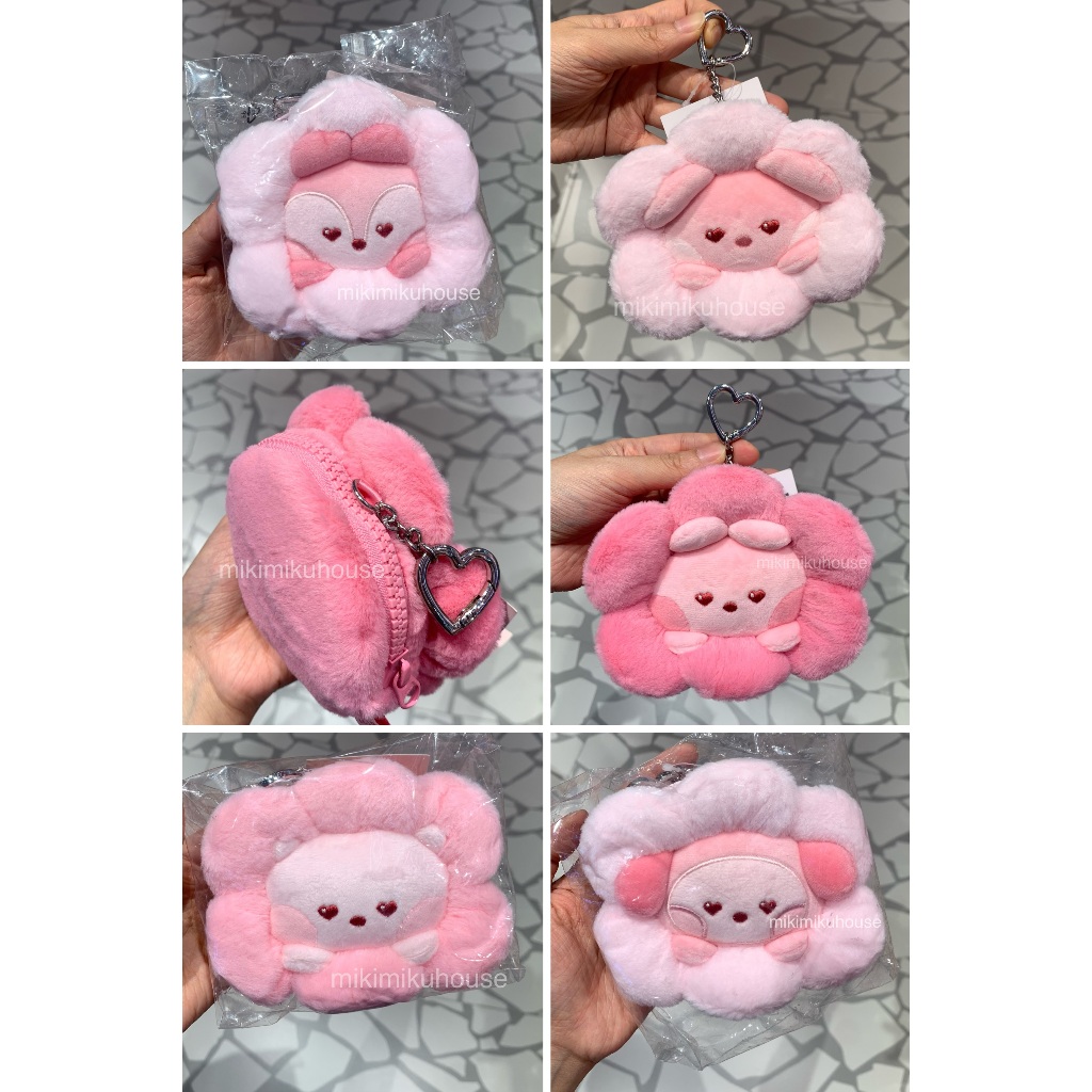 READY BT21 PINK POUCH KEYRING GANTUNGAN FLOWER  BT21 COOKY SHOOKY CHIMMY KOYA MANG TATA RJ BT21 SANF