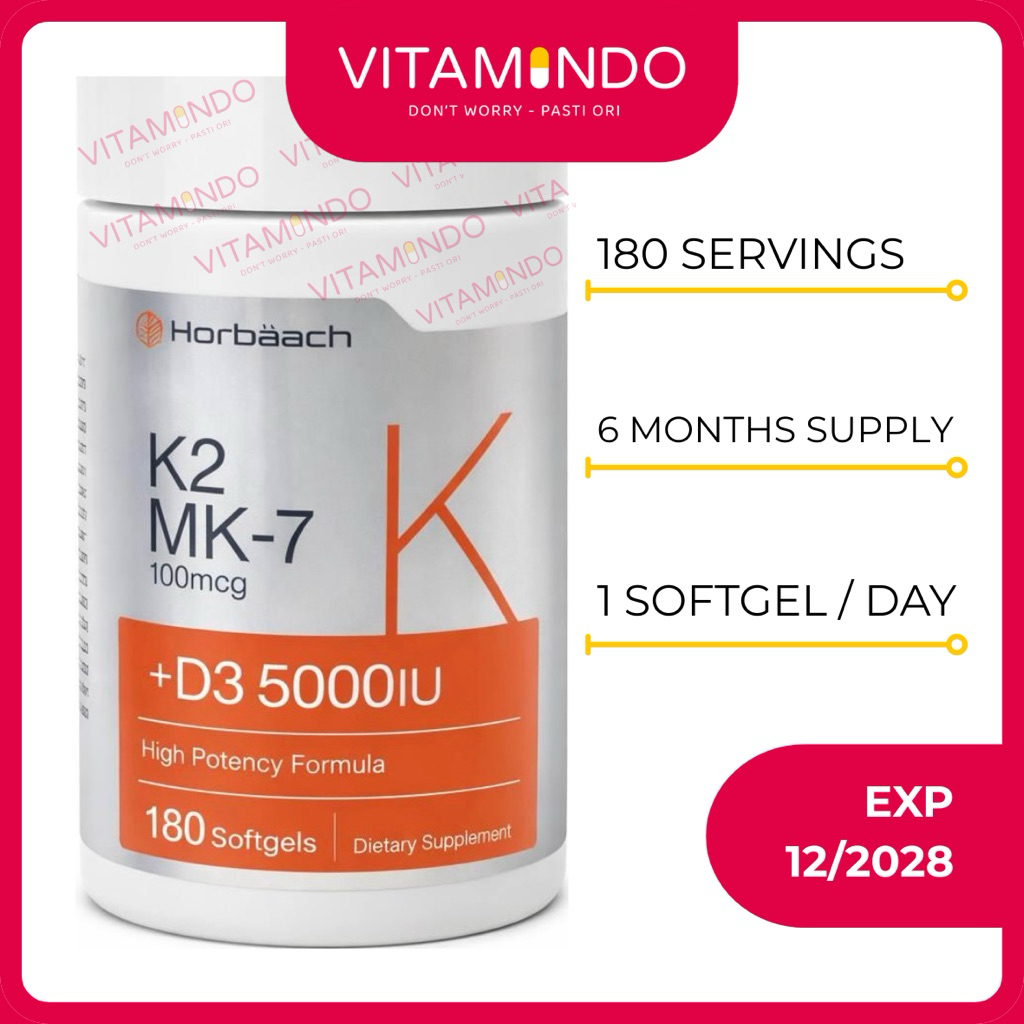 HORBAACH Vitamin D3 K2 5000 IU + MK 7 100mcg | 180 Softgels