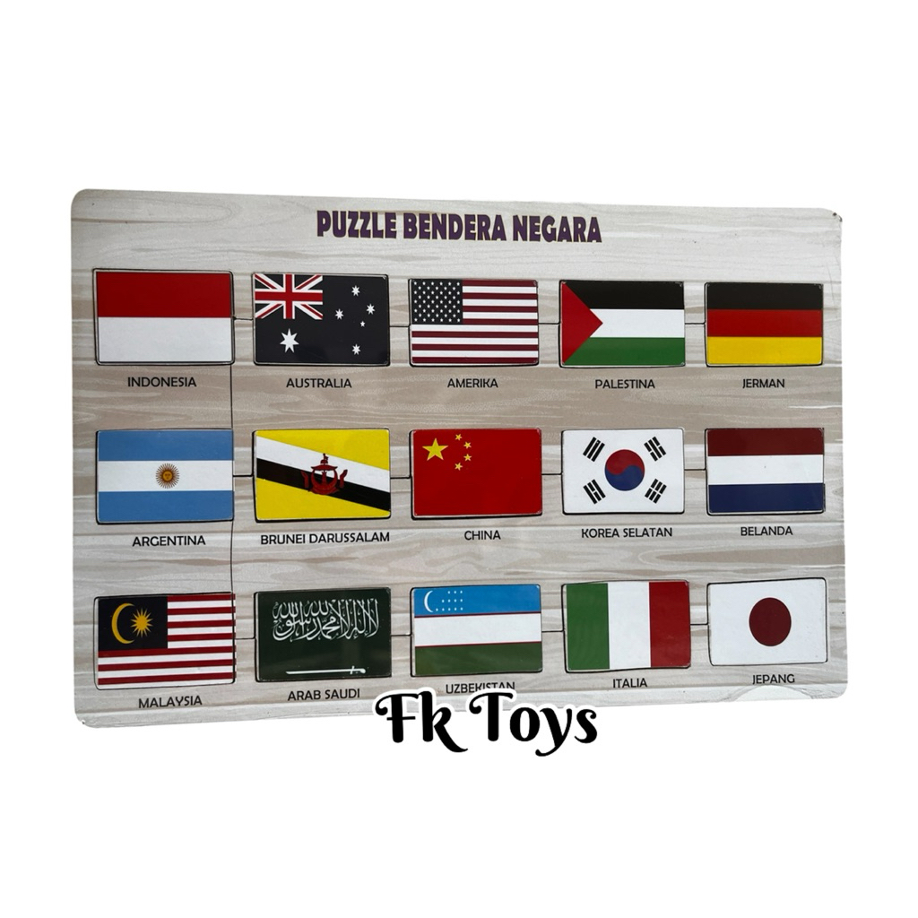 Puzzle Kayu puzzle bendera Negara mainan edukasi