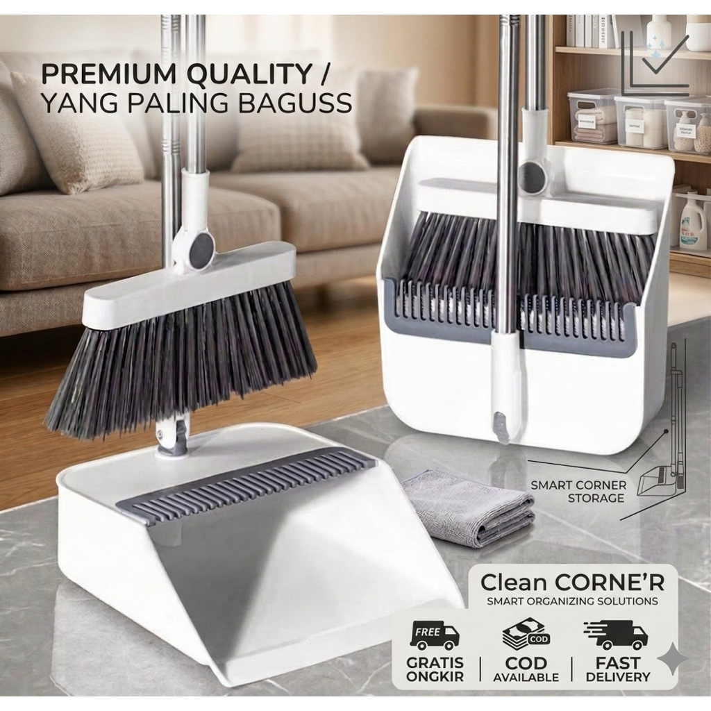 Sapu Pengki Set 2In 1 Pembersih Lantai Broom Set Dustpan Sapu Lipat Set Pengki PRAKTIS — KUALITAS PR