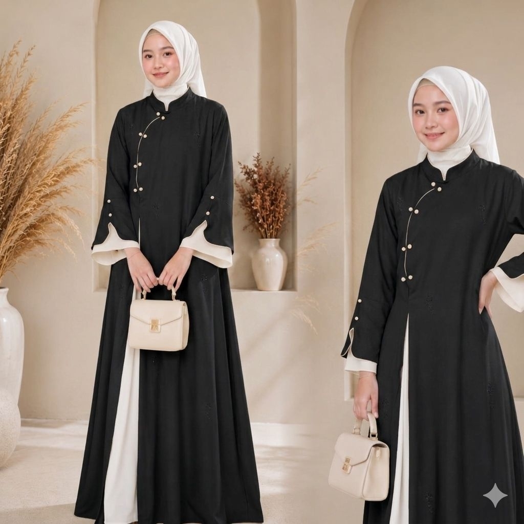Gamis Abaya cheongsam terbaru bahan lembut nyaman adem dan jatuh