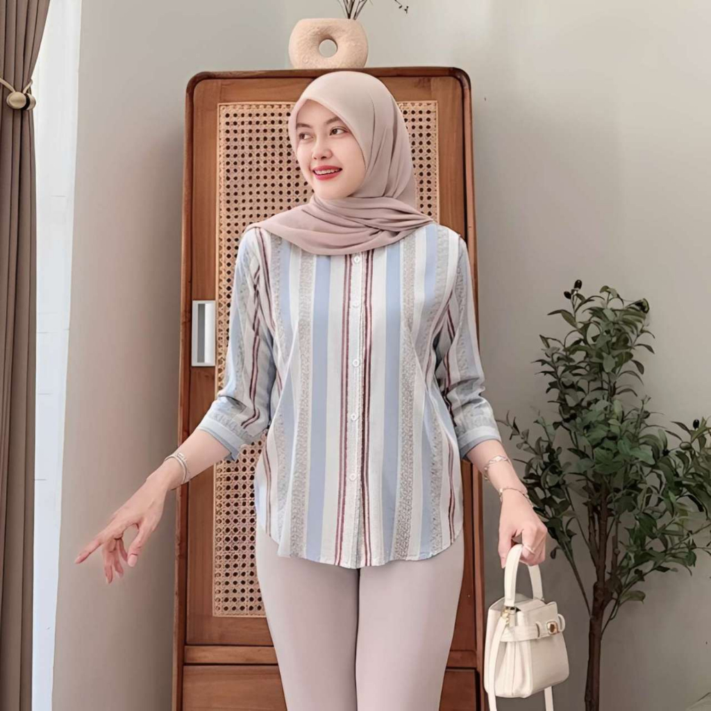 Kemeja wanita rayon motif lengan panjang jumbo ld120 terbaru kekinian 2025 daily top blouse rayon