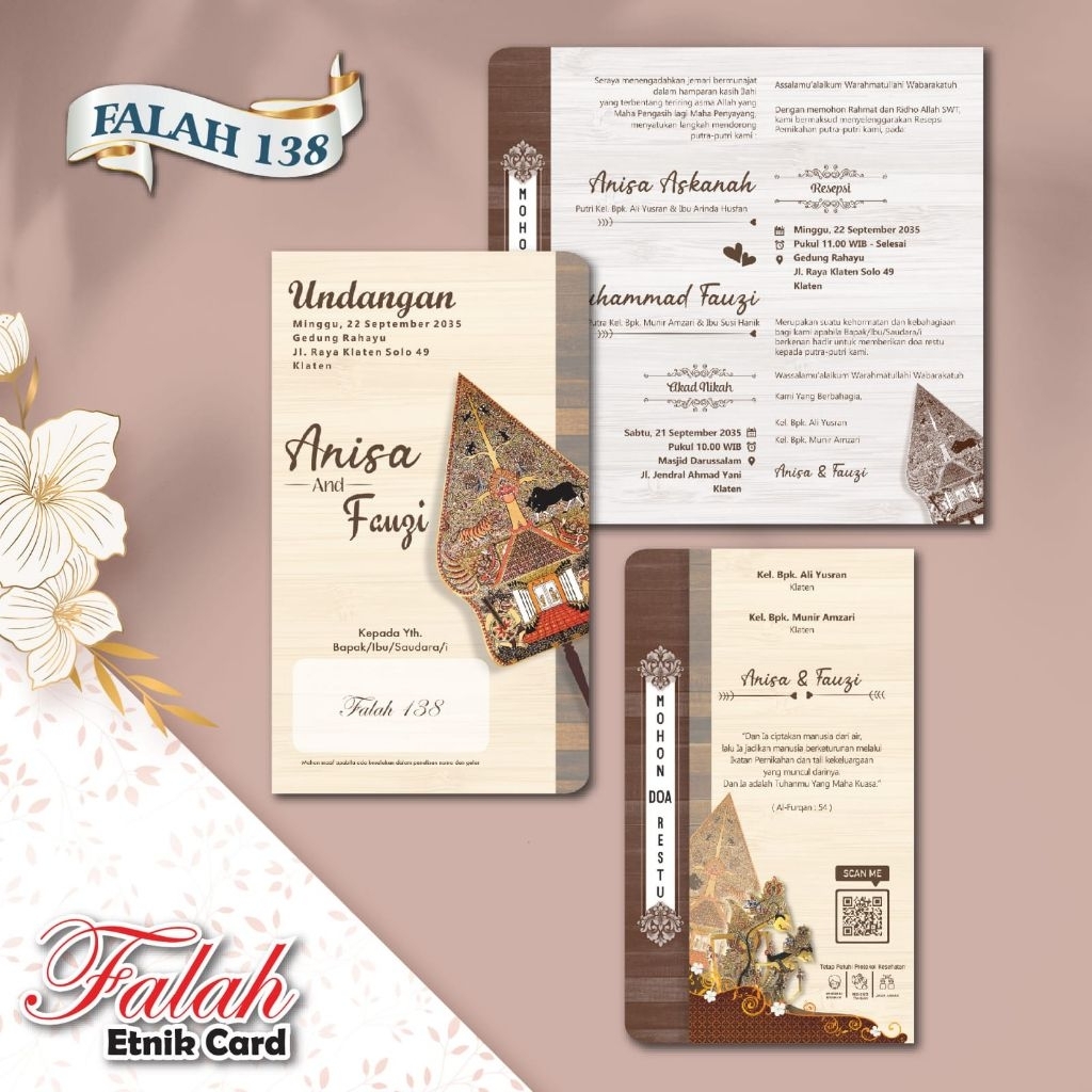 Cetak Undangan | undangan Falah 138 | Undangan tema wayang | undangan murah | undangan  Populer
