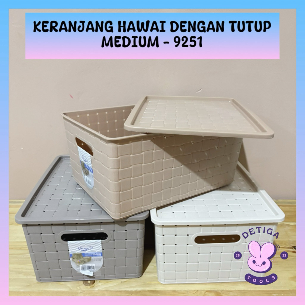 Hawaii 9251 DT Keranjang Baju Plastik Dengan Tutup Serbaguna Storage Box Anyaman