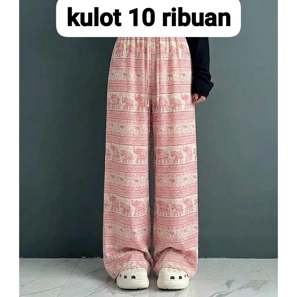 Celana Kulot Wanita Jumbo Rayon Motif Gajah Adem & Nyaman rayon premium celana kolor panjang hommy c