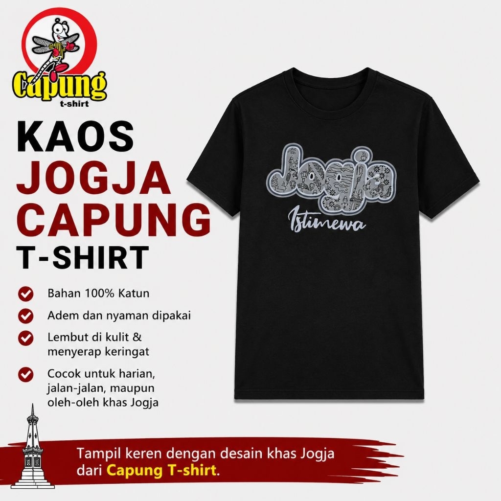 KAOS JOGJA MALIOBORO KAOS JOGJA OLEH OLEH KHAS JOGJA KAOS JOGJA ASLI MEREK CAPUNG T-SHIRT KAOS JOGJA