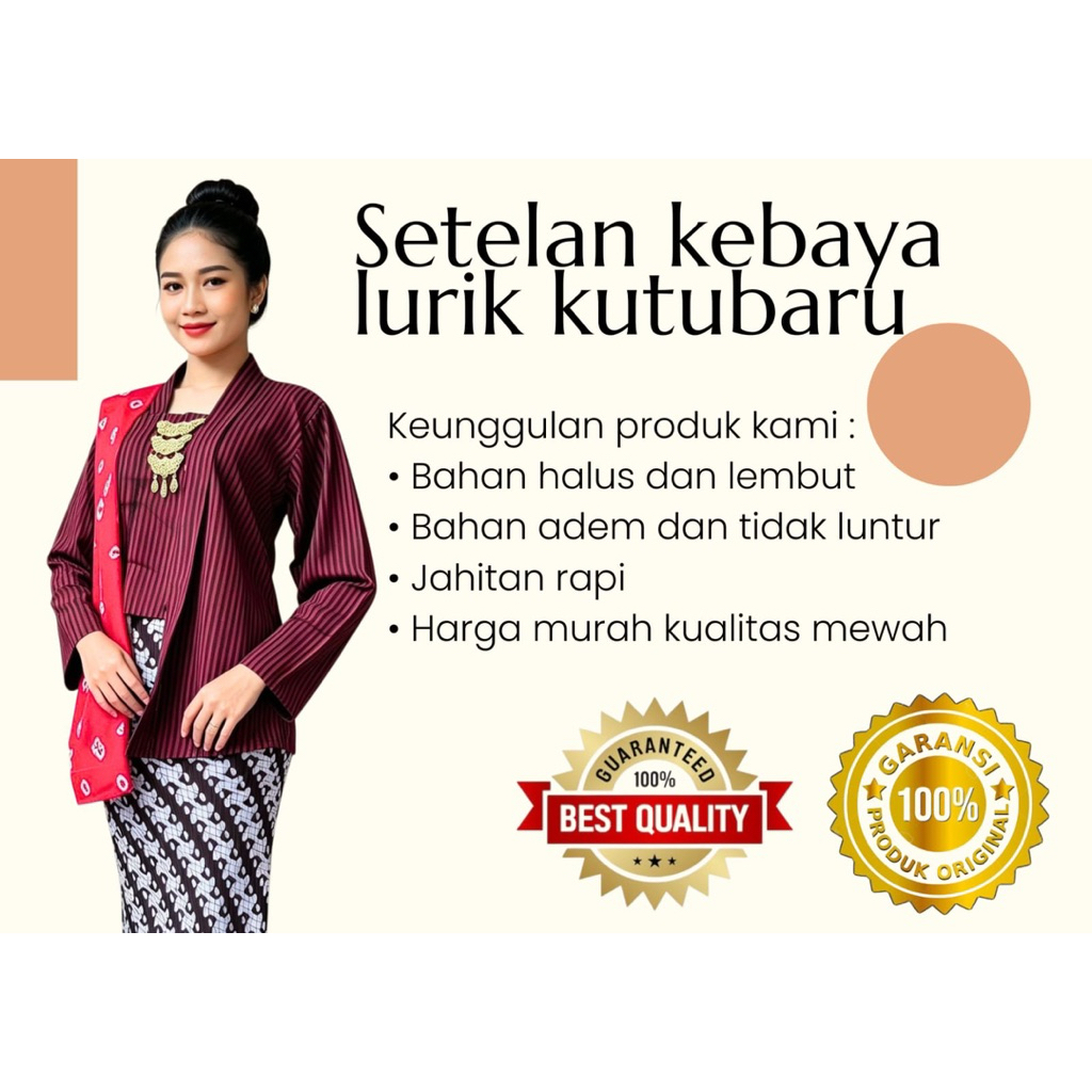 setelan kebaya baju lurik adat jawa KUTUBARU lengan panjang dewasa wanita (atasan+slendang+bros+rok 