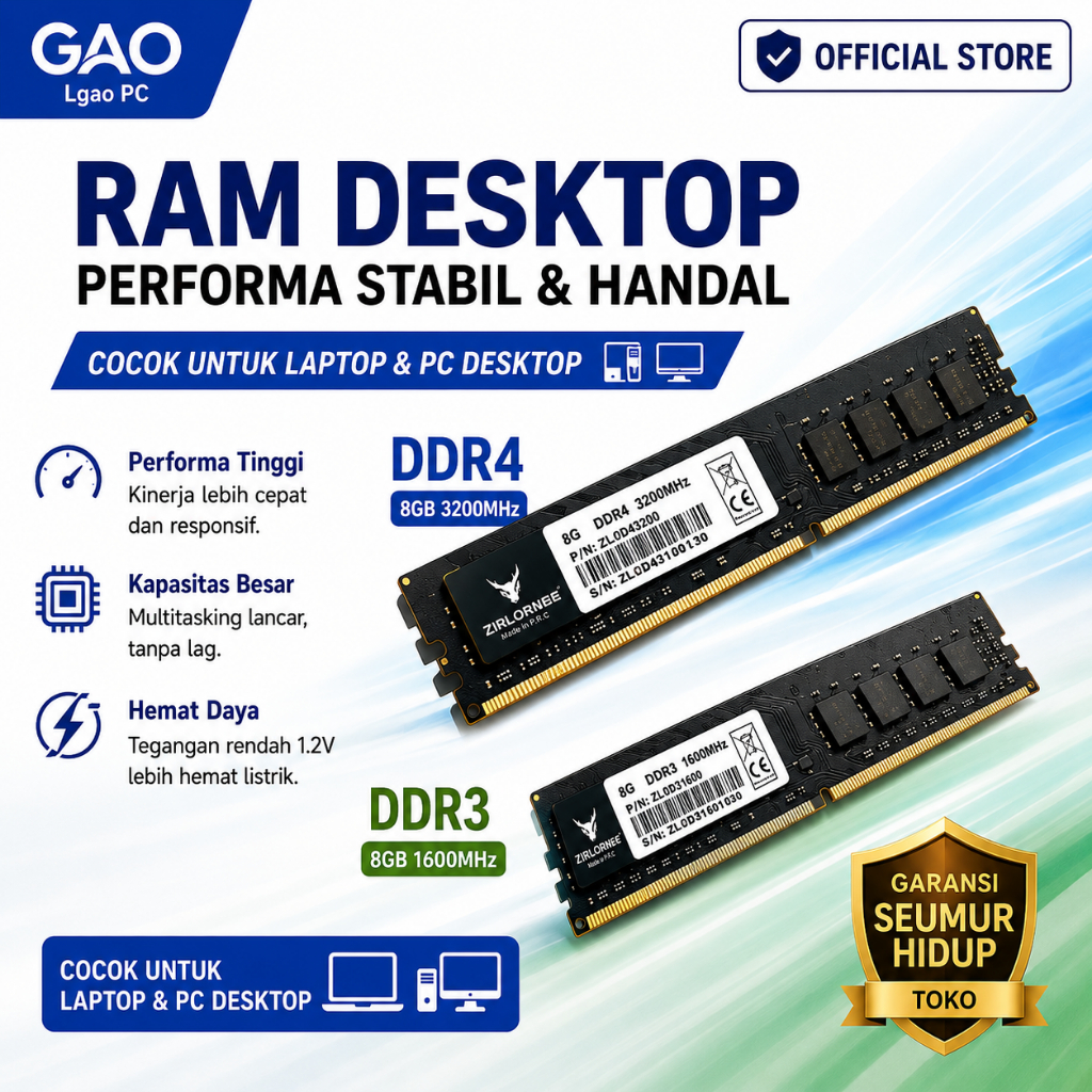 RAM PC DDR4 8GB 3200MHz PC 19200 1.2v ORI RAM KOMPUTER DDR4 8GB DDR3 8G 1600