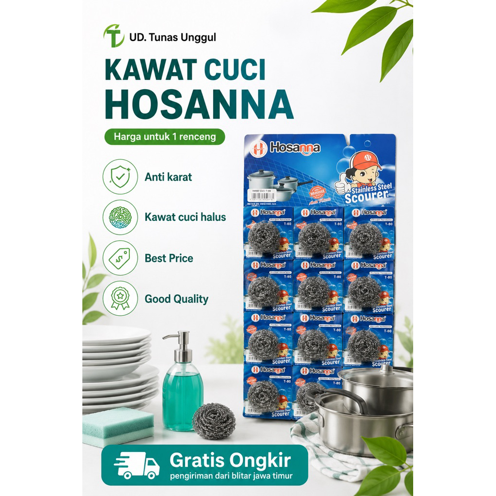 12pcs SABUT CUCI STAINLESS BESAR/GOSOK PANCI HOSANA atau Van Art