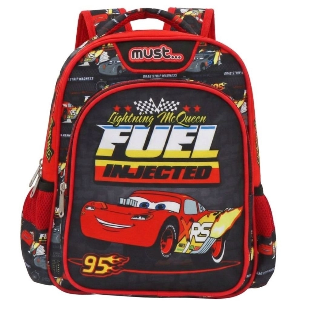 Tas Ransel Sekolah Anak TK PAUD LED Lampu 3D Timbul Disney Cars Lightning McQueen Rust-Eze Merah Hit