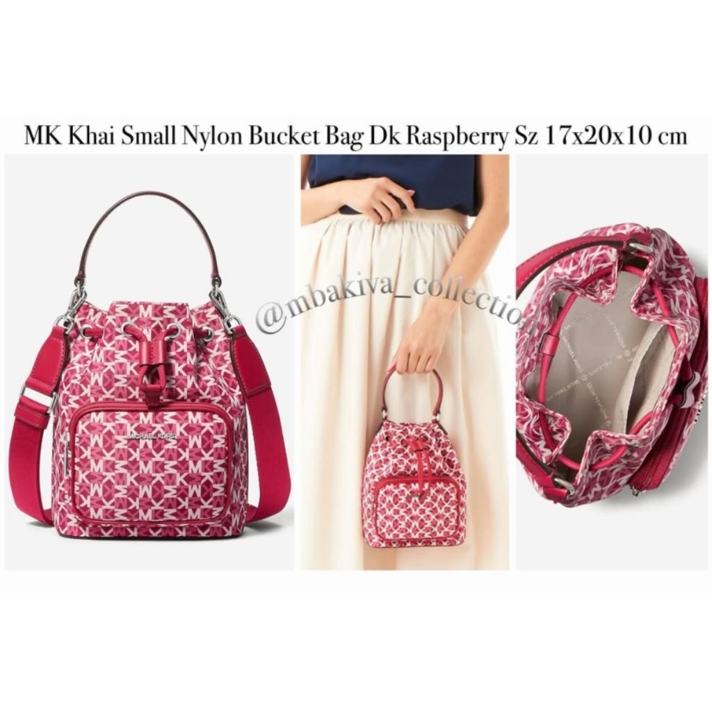 MK Khai Small Nylon Bucket Bag Dk Raspberry