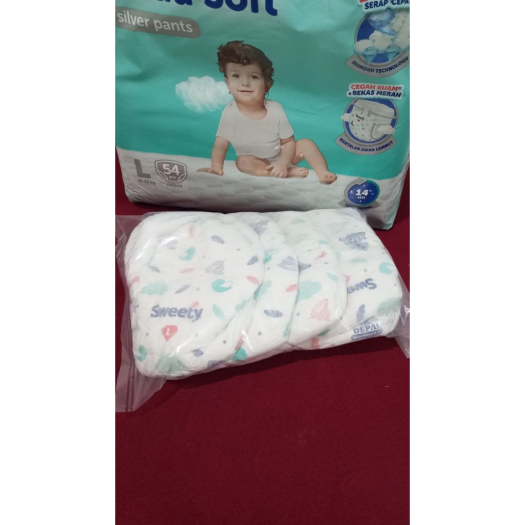 Popok Bayi Sweety Silver Ukuran L repack isi 5