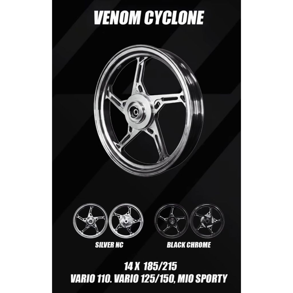 Vrossi Velg Venom Sprint CYCLONE 185/215x14 Mio Sporty Vario110/125/150 BEAT SCOOPY GENIO SPACY STYL