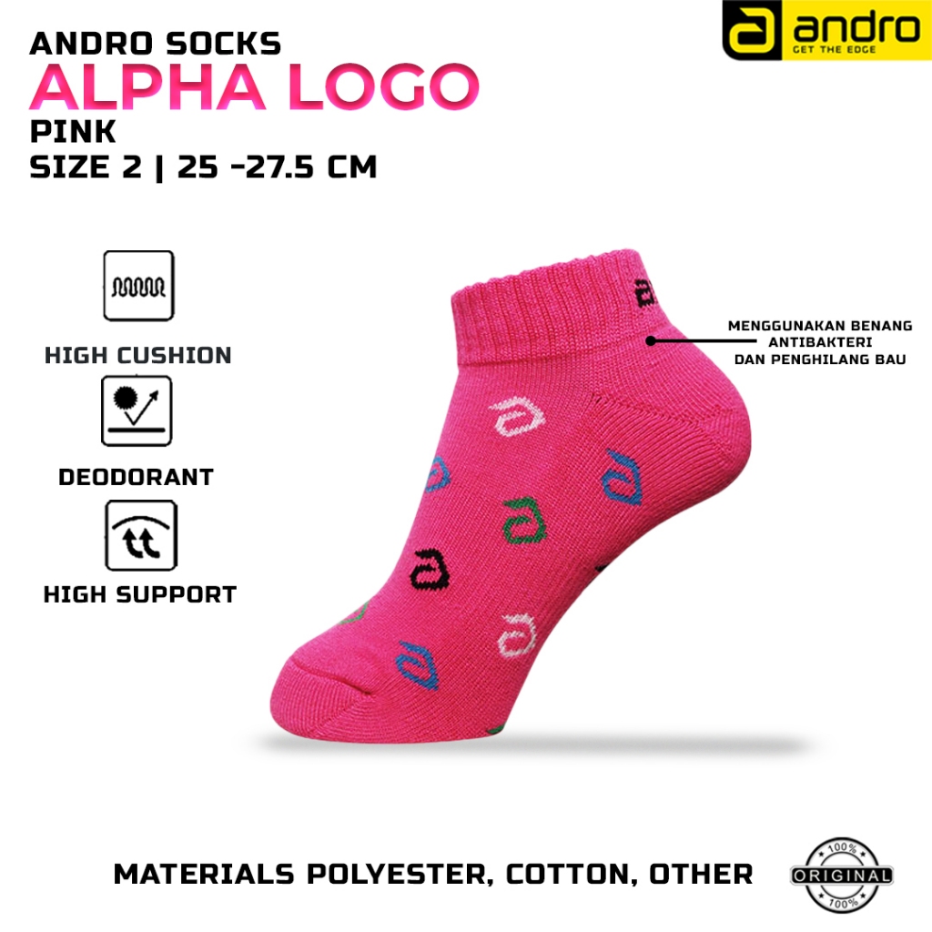 Kaos Kaki Tenis Meja Pingpong Andro ALPHA LOGO Pink Original
