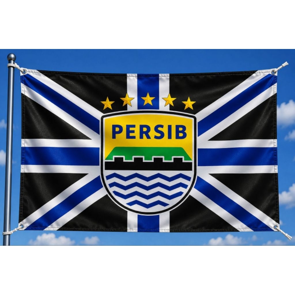 BENDERA PERSIB BANDUNG FULL PRINTING BINTANG 5 BAHAN KAIN PELES ASLI KAHATEX BANDUNG PRODUK LOKAL TI