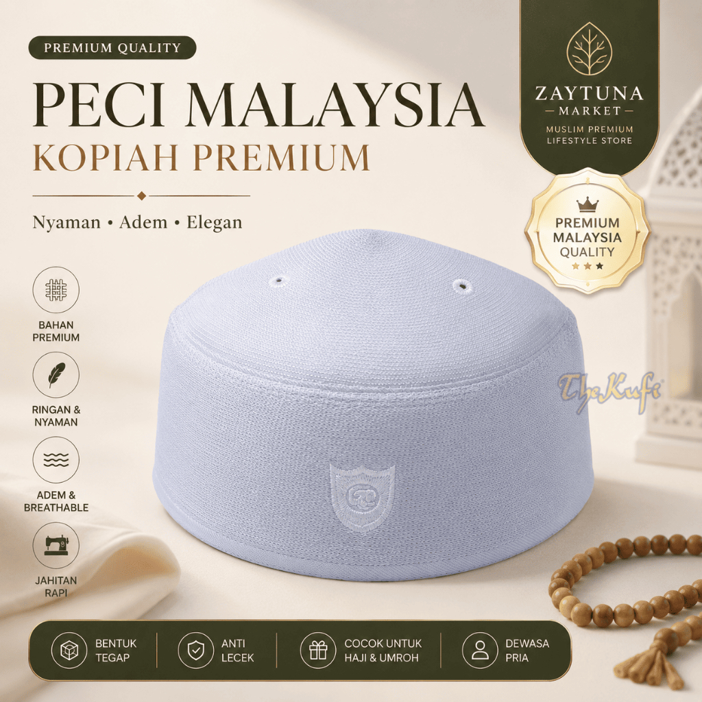 Peci Putih Malaysia Super Songkok Pria Kopiah Malaysia Abdul Kareem Size Komplit - The Kufi