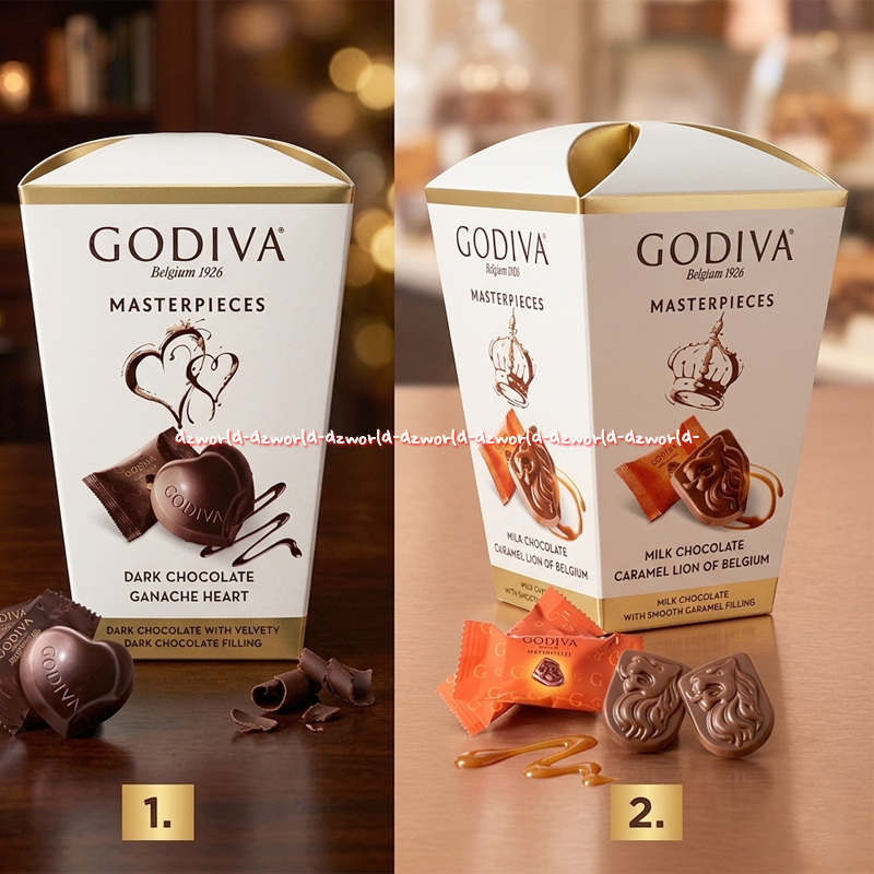 Godiva Masterpieces Dark Chocolate Ganache Heart Of Belgium Coklat Pahit Milk Chocolate Caramel Lion