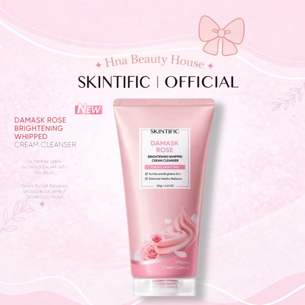 skintific damask rose brightening whipped cream cleanser sabun cuci muka glowing lembut viral